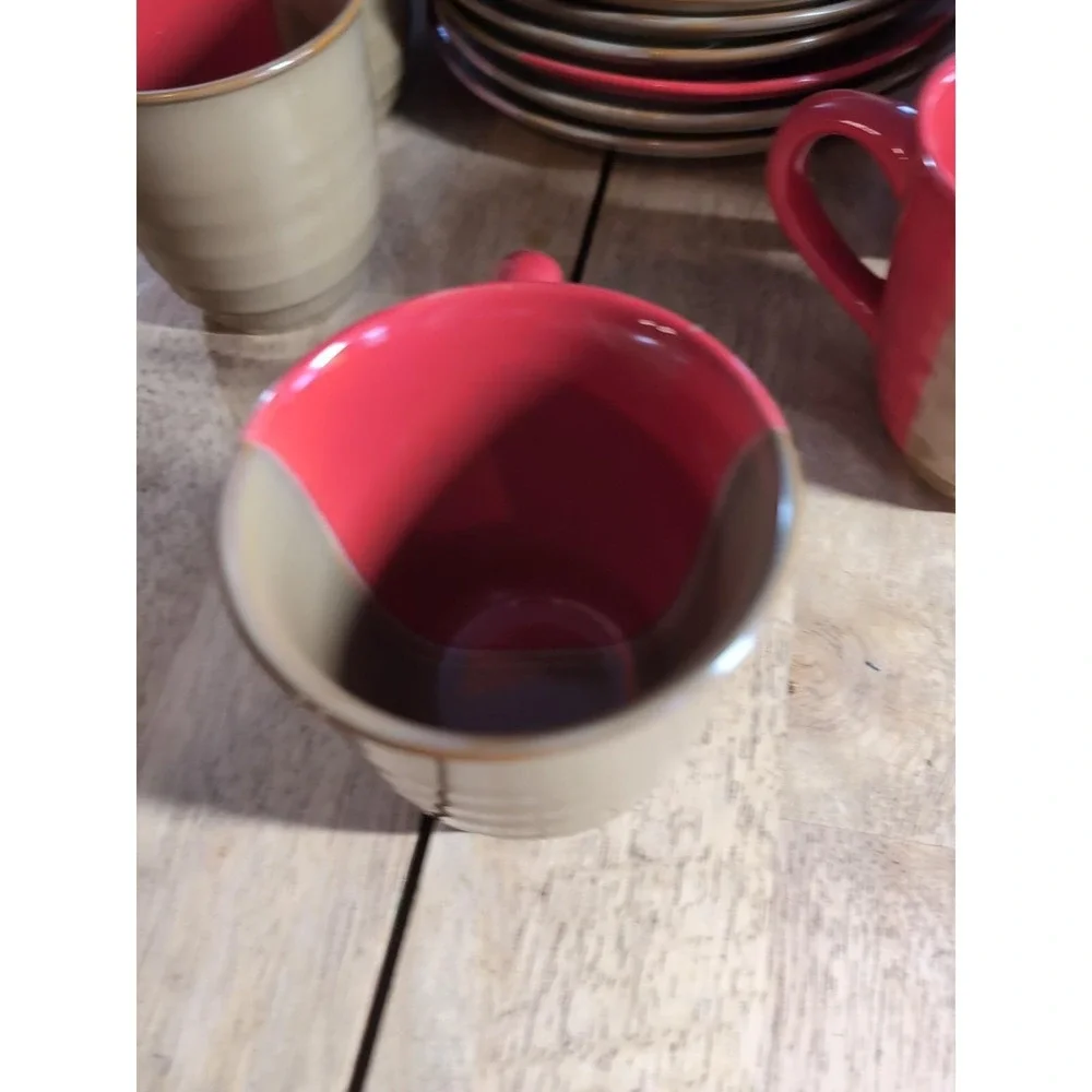 Lot Of 17 Sango‎ Set Dishes Coffee Cups Bowls Plates Gold dust Red 5042 NU